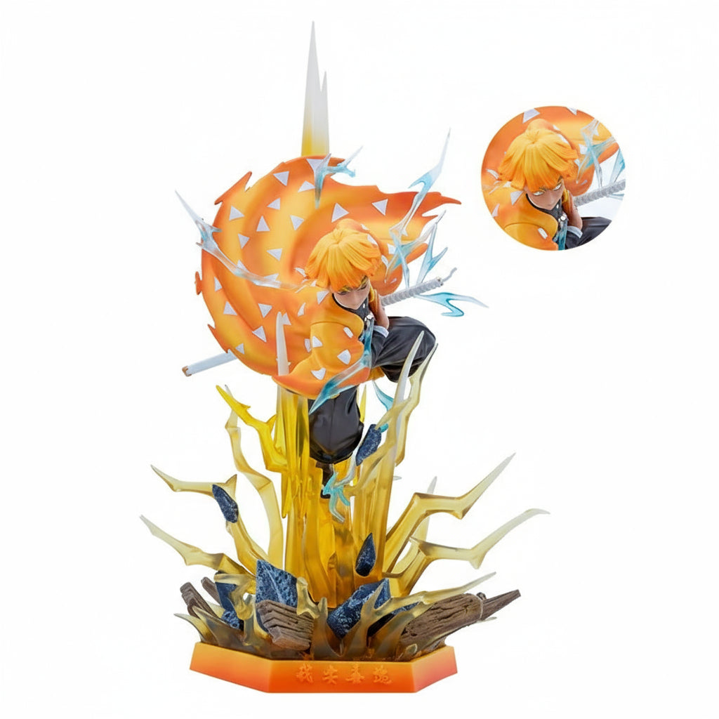 35CM Demon Slayer Figure Agatsuma Zenitsu Double Heads with LED Anime Statue PVC Action Figurine Decoration Model Toys Xmas Gift