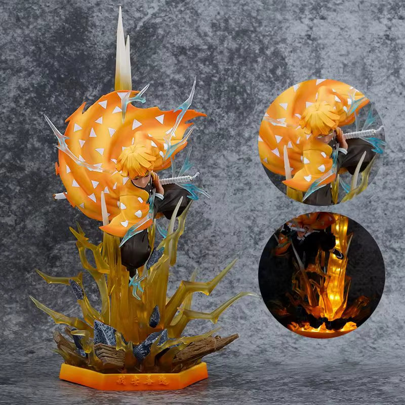35CM Demon Slayer Figure Agatsuma Zenitsu Double Heads with LED Anime Statue PVC Action Figurine Decoration Model Toys Xmas Gift