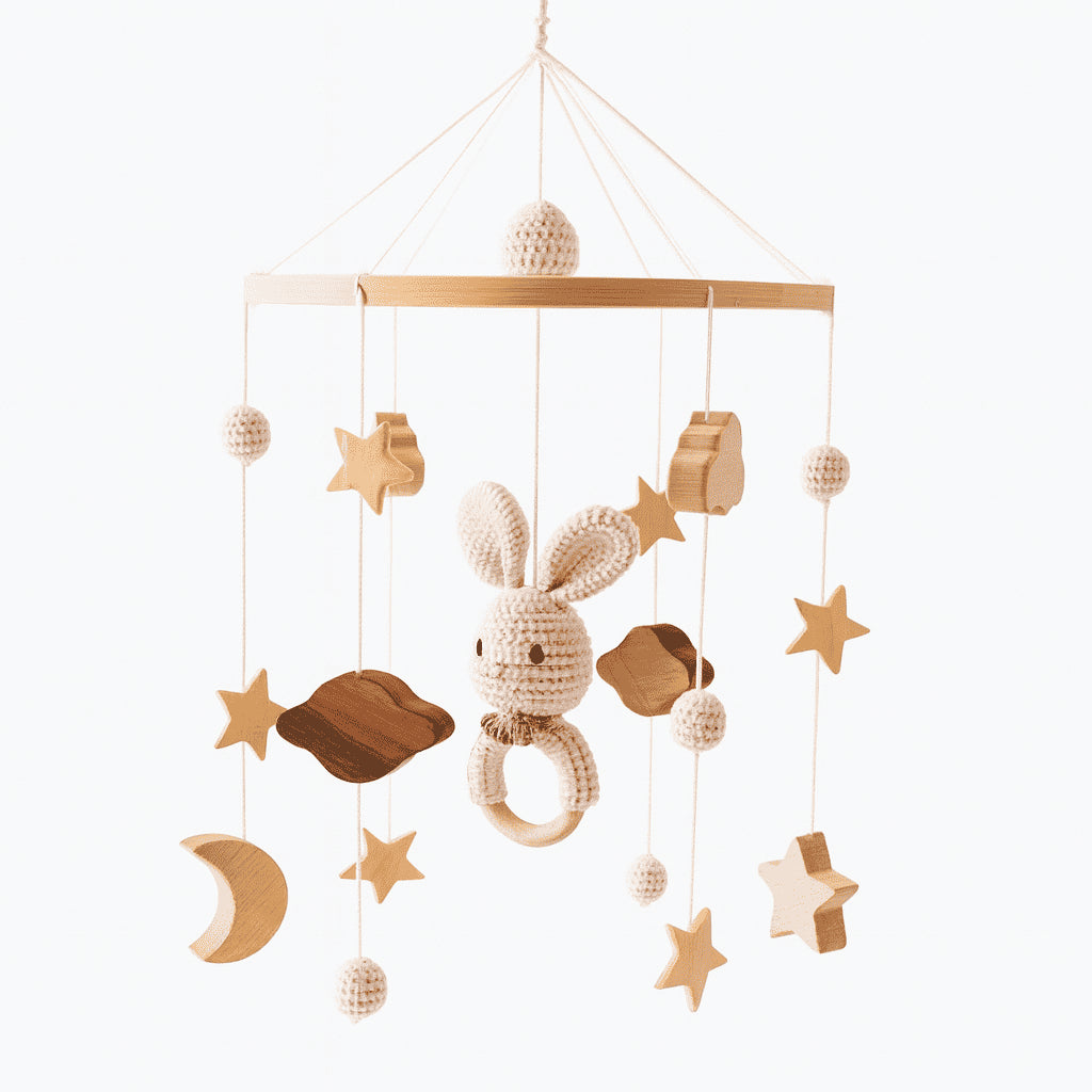 🌙 Mobile musical en bois pour berceau – Jouet apaisant