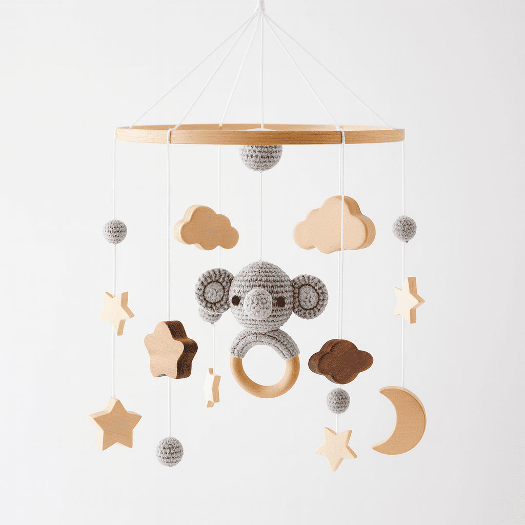 🌙 Mobile musical en bois pour berceau – Jouet apaisant