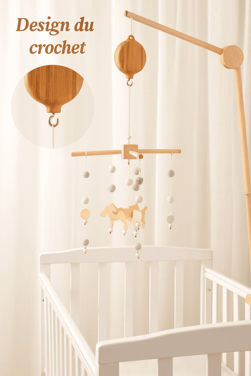 🌙 Mobile musical en bois pour berceau – Jouet apaisant