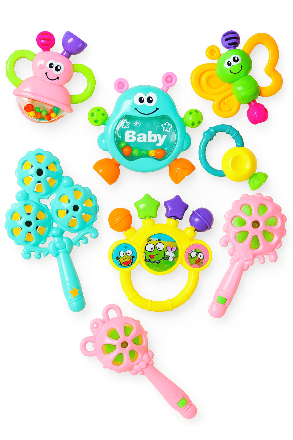 🍼 Set de hochets & anneaux de dentition – 7/8 pièces