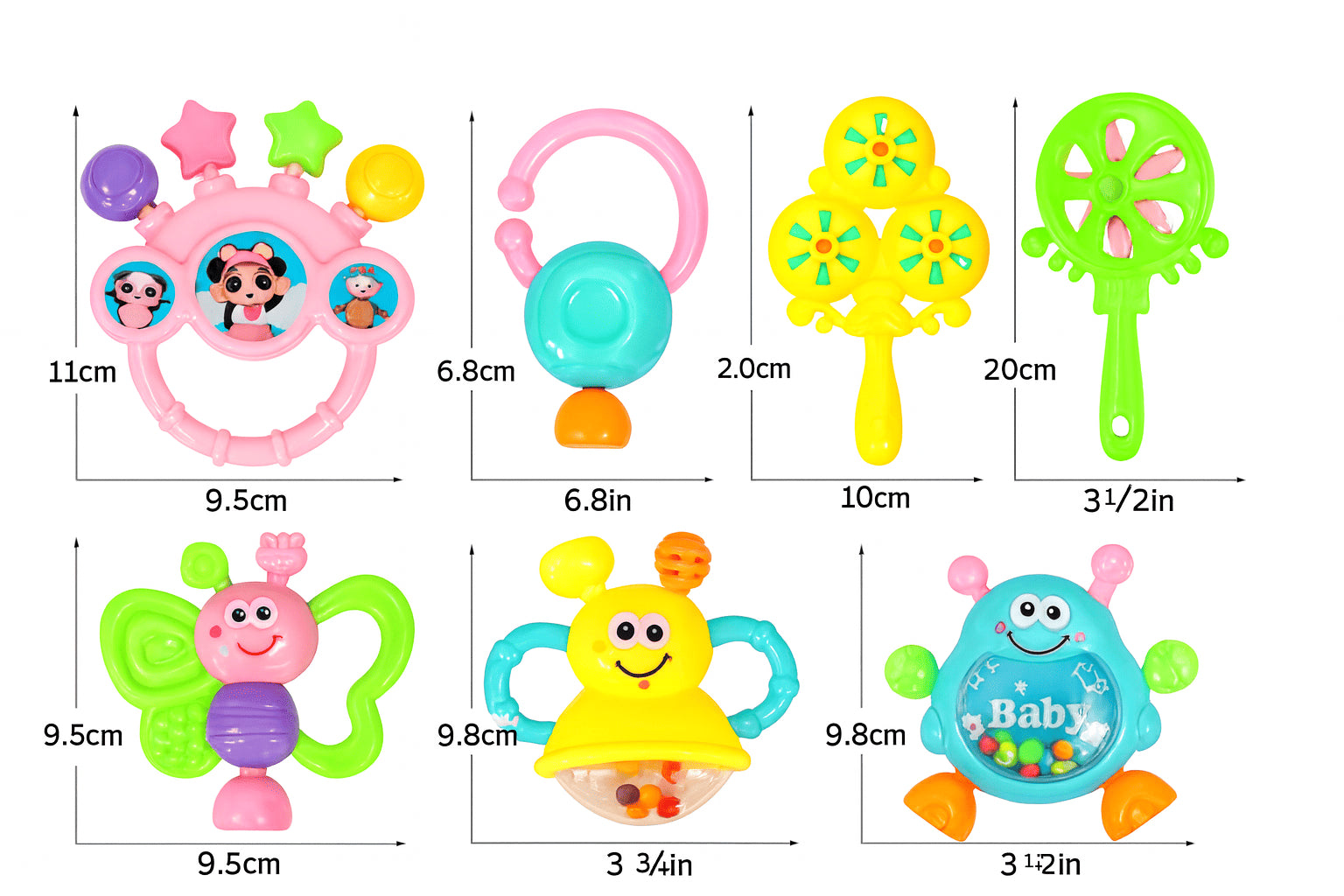 🍼 Set de hochets & anneaux de dentition – 7/8 pièces