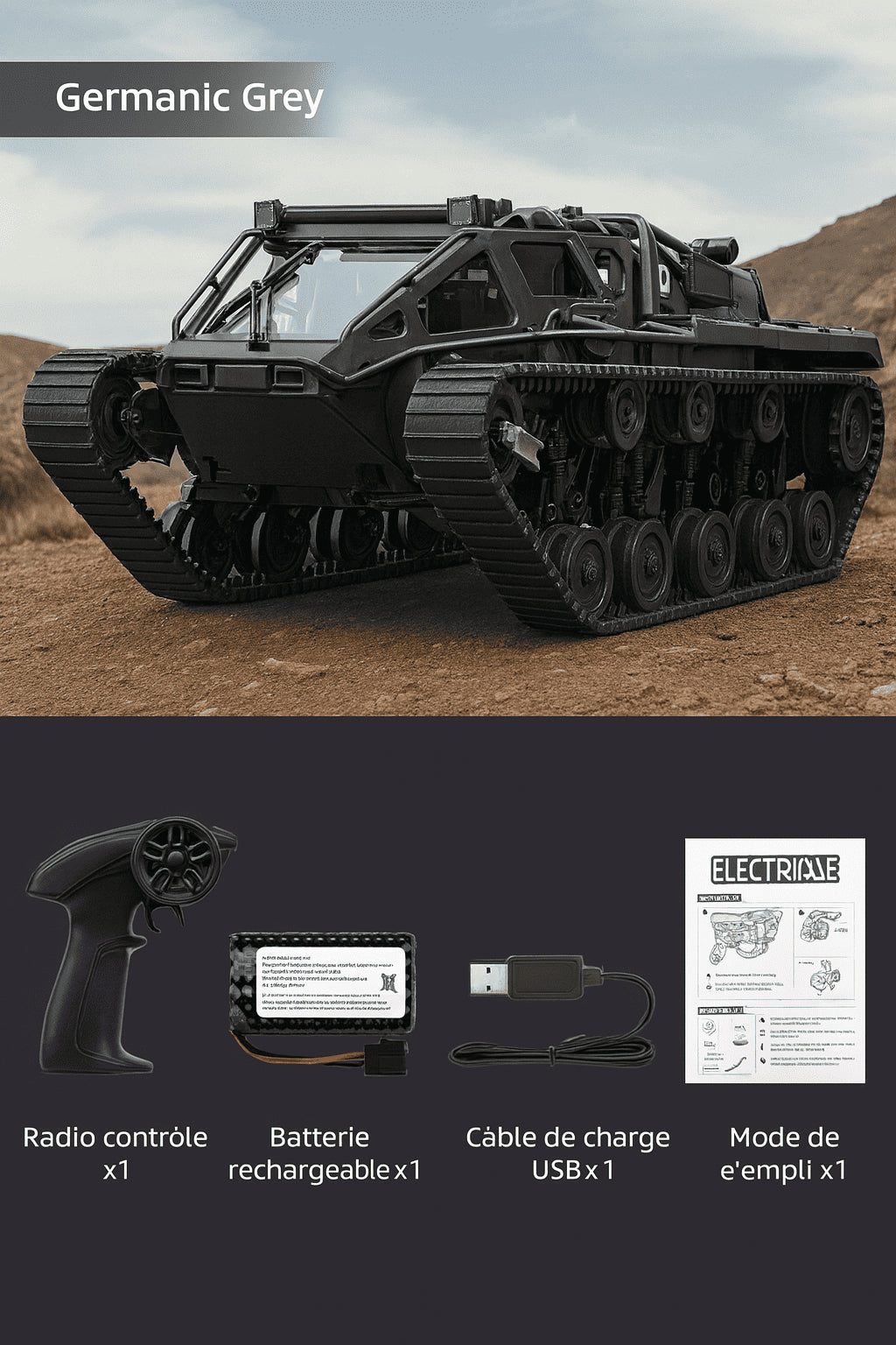 Véhicule tout-terrain à chenilles LED (Rotation 360°)