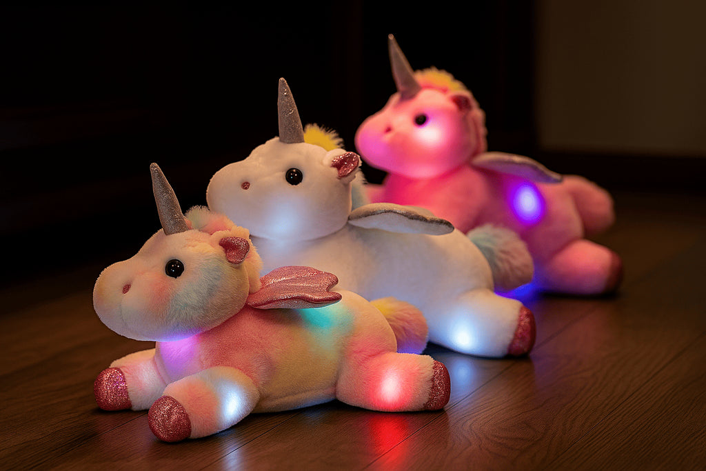 Oreiller Licorne lumineux – Peluche douce 38cm avec LED