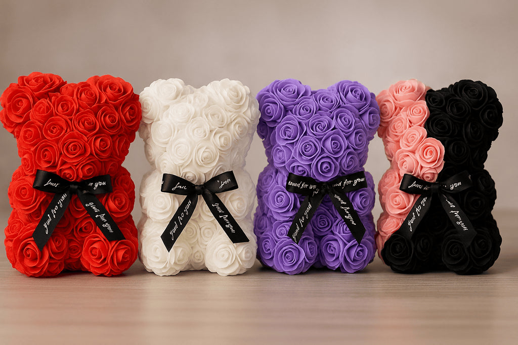 Ours en peluche rose éternelle – Fleur artificielle 25cm