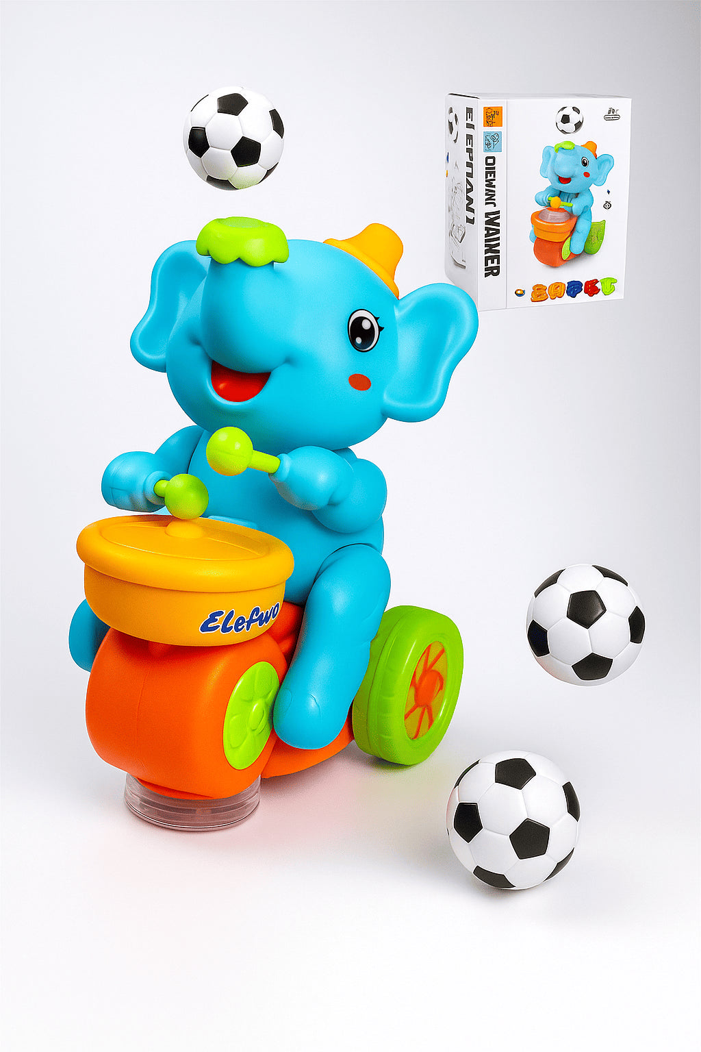 Éléphant batteur musical – Marche, LED  activité sensorielle