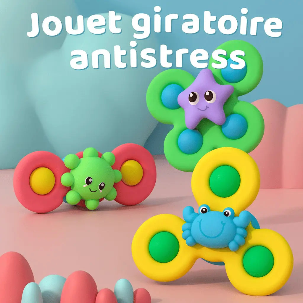 🛁 Jouet Spinner à Ventouse (Lot de 3) – Bain & Jeux Sensoriels