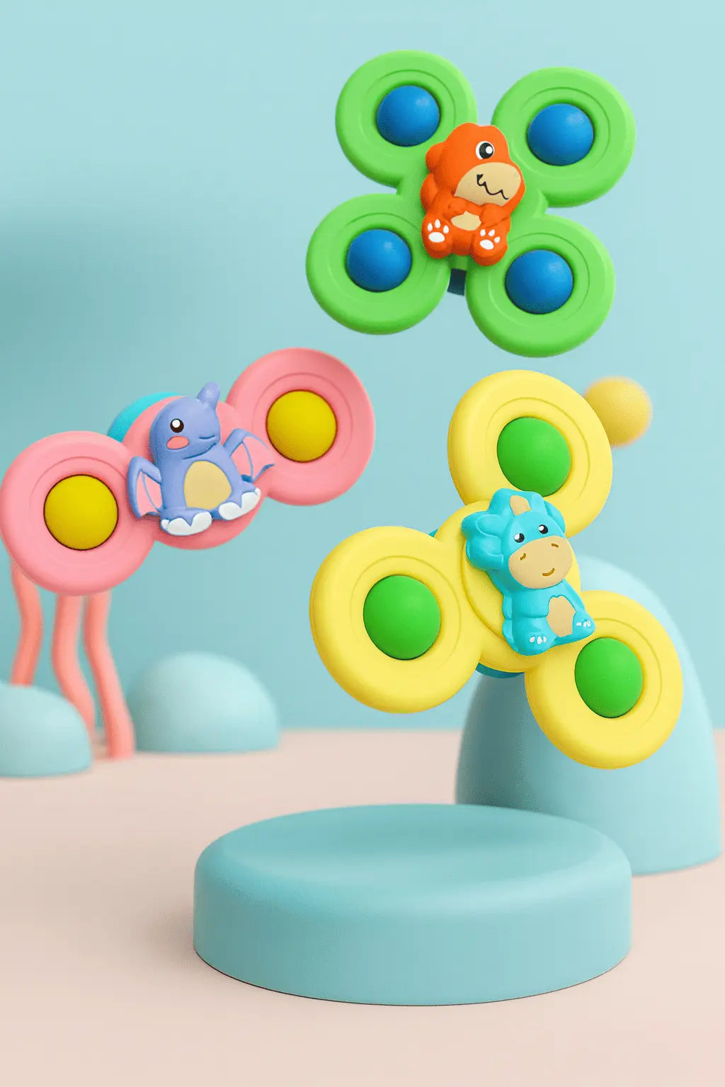 🛁 Jouet Spinner à Ventouse (Lot de 3) – Bain & Jeux Sensoriels