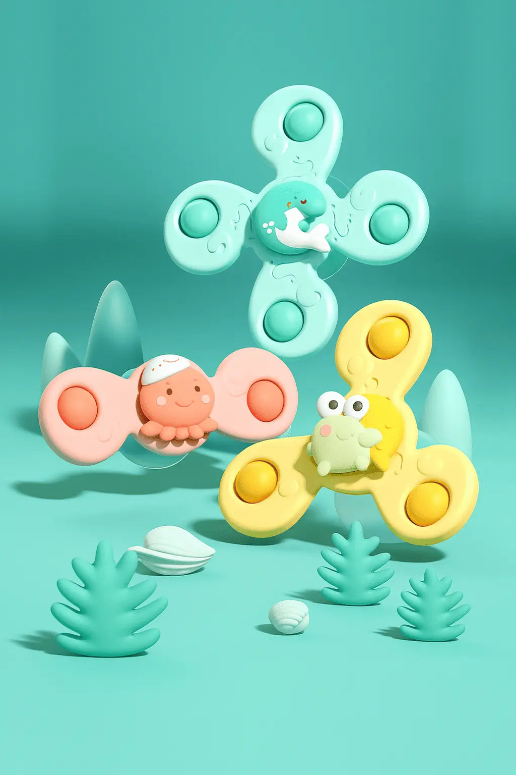 🛁 Jouet Spinner à Ventouse (Lot de 3) – Bain & Jeux Sensoriels