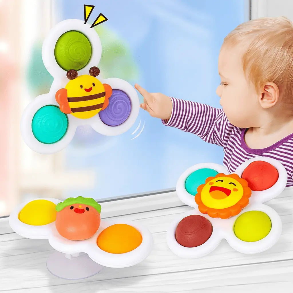 🛁 Jouet Spinner à Ventouse (Lot de 3) – Bain & Jeux Sensoriels