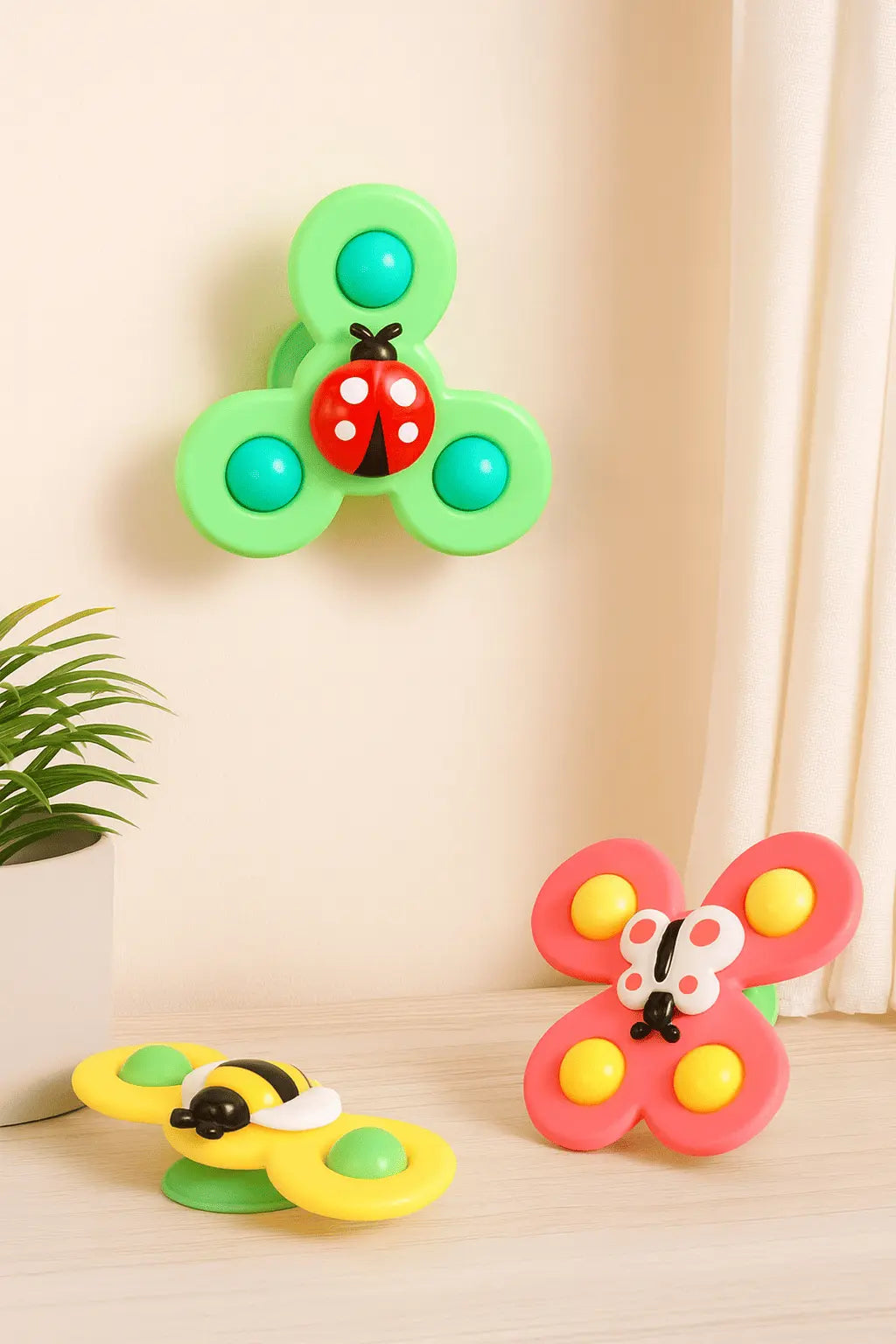 🛁 Jouet Spinner à Ventouse (Lot de 3) – Bain & Jeux Sensoriels