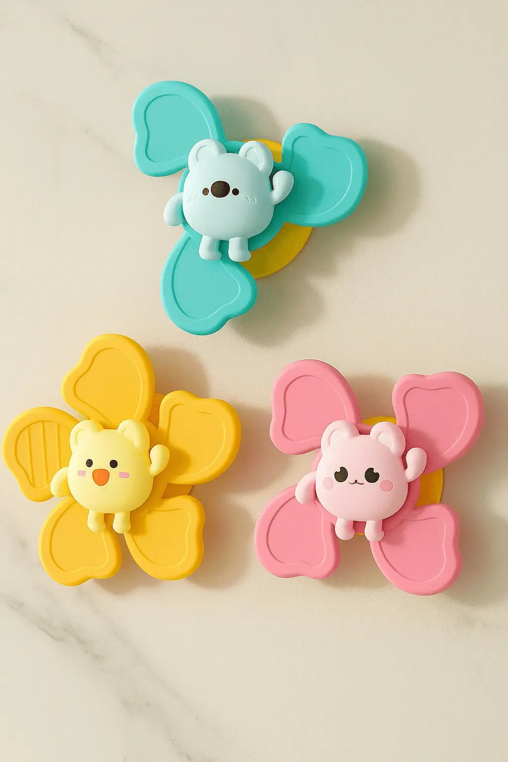 🛁 Jouet Spinner à Ventouse (Lot de 3) – Bain & Jeux Sensoriels