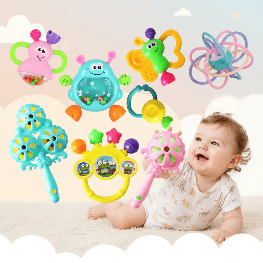 🍼 Set de hochets & anneaux de dentition – 7/8 pièces