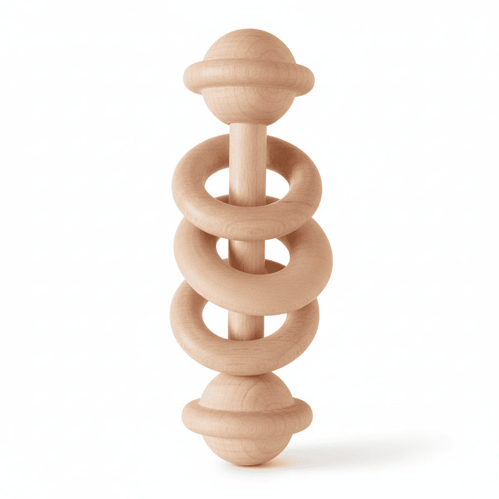 🦷 Hochet & anneau de dentition – Bois & silicone