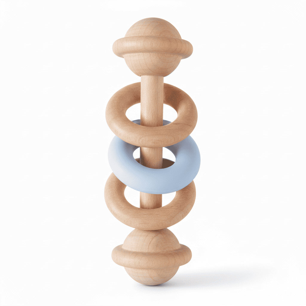 🦷 Hochet & anneau de dentition – Bois & silicone