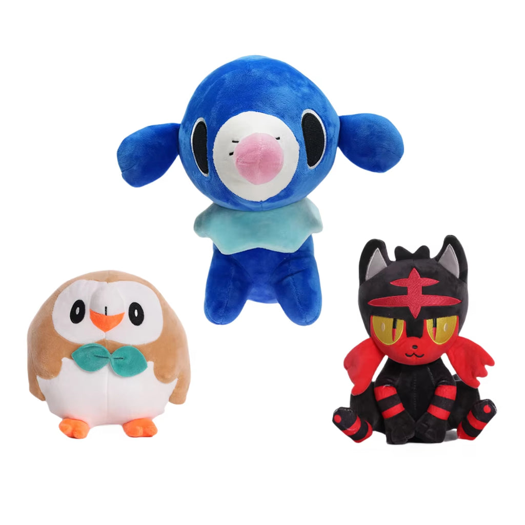 New Styles Pokemon Rowlet Litten Popplio Plush Toy Cartoon Cat Sea Lion Owlet Stuffed Doll Christmas Gifts for Kids