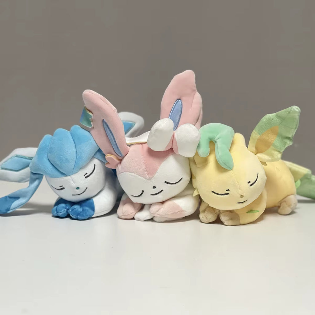 New Sleeping Pokemon Plush Toy Soft Cute Eevee Evolution Glaceon Leafeon Sylveon Doll Gifts